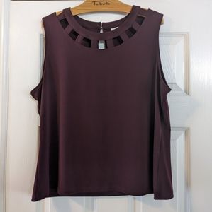 4/$25 New York & Company Burgundy Sleeveless Cage Front Top - Sz XL
